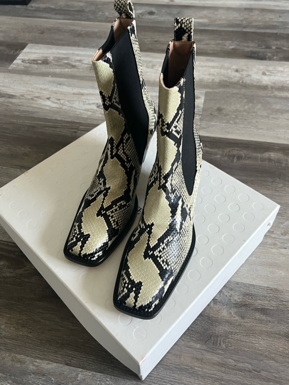 KHAITE Python-Print Chelsea Ankle Boots - Cream & Black